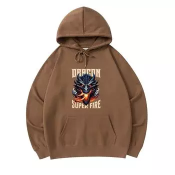 300 г/м Мужские хлопковые толстовки с капюшоном с принтом дракона Премиум Хлопковая толстовка XS армия зеленый