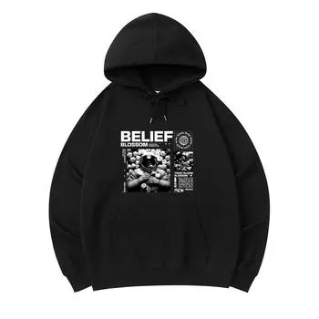 300 г/м Мужские хлопковые толстовки с капюшоном Belief Blossom Print Премиум хлопок Толстовка XS армия зеленый