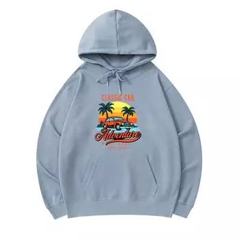 300 г/м Мужские хлопковые толстовки с принтом Classic Car Adventures, хлопковая толстовка премиум-класса XS армия зеленый