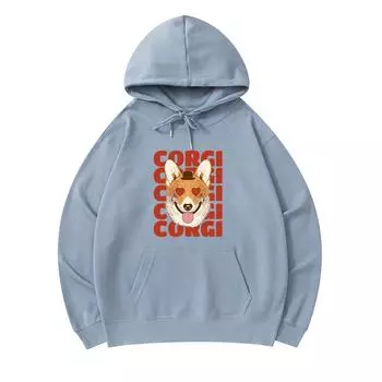 300 г/м Мужские хлопковые толстовки с капюшоном Corgi Loves Cute Dog Print Премиум хлопковая толстовка XS армия зеленый