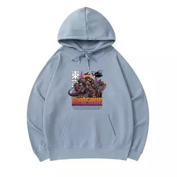 300 г/м Мужские хлопковые толстовки с капюшоном Dinosaur In Tokyo City T-Rex Jurassic Adventure Print Премиум хлопок Толстовка XS армия зеленый