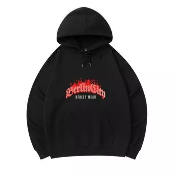 300 г/м Мужские хлопковые толстовки с капюшоном Berlin City Streetwear Fire Print Премиум Хлопковая толстовка XS армия зеленый