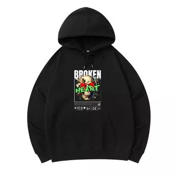 300 г/м Мужские хлопковые толстовки с капюшоном с принтом «разбитое сердце» Премиум-хлопковая толстовка XS армия зеленый