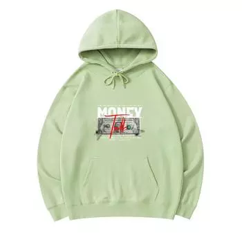 300 г/м Мужские хлопковые толстовки с капюшоном Money Talk Print Премиум хлопковая толстовка XS армия зеленый