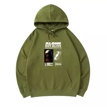 300 GSM Men s Cotton Hoodies Alone But Alive Print Premium Cotton Sweatshirt XS армия зеленый