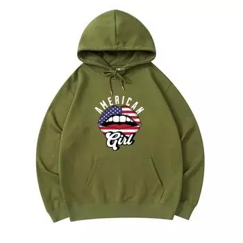 300 GSM Men s Cotton Hoodies American flag lips Print Premium Cotton Sweatshirt XS армия зеленый