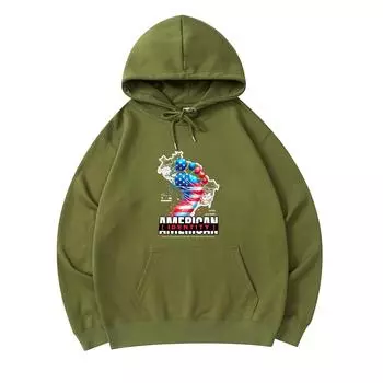 300 GSM Men s Cotton Hoodies American Identity Print Premium Cotton Sweatshirt XS армия зеленый