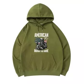 300 GSM Men s Cotton Hoodies American skeleton biker Print Premium Cotton Sweatshirt XS армия зеленый