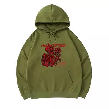 300 GSM Men s Cotton Hoodies Amplified Skeleton Print Premium Cotton Sweatshirt XS армия зеленый