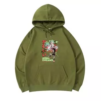 300 GSM Men s Cotton Hoodies Anime Dreams Print Premium Cotton Sweatshirt XS армия зеленый