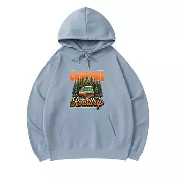 300 GSM Men s Cotton Hoodies Campfire Roadtrip Print Premium Cotton Sweatshirt XS армия зеленый