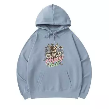 300 GSM Men s Cotton Hoodies Chihuahua Dog Among Flowers. Vintage Happy Tail Print Premium Cotton Sweatshirt XS армия зеленый