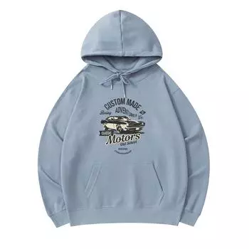 300 GSM Men s Cotton Hoodies Custom Made Adventures Motors Old School Print Premium Cotton Sweatshirt XS армия зеленый