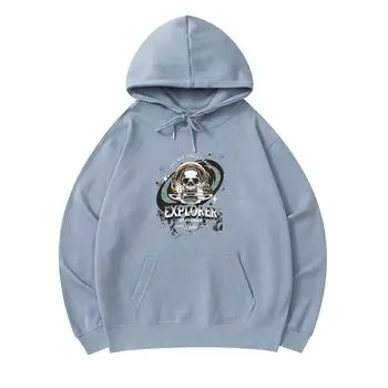 300 GSM Men s Cotton Hoodies Dead Explorer Astronaut Skull Print Premium Cotton Sweatshirt XS армия зеленый