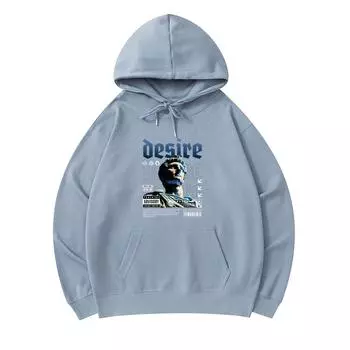 300 GSM Men s Cotton Hoodies Desire Statue Print Premium Cotton Sweatshirt XS армия зеленый