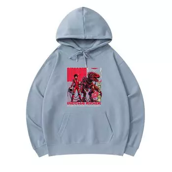 300 GSM Men s Cotton Hoodies Dinosaur Rider Future T-Rex Robot Anime 90s Print Premium Cotton Sweatshirt XS армия зеленый