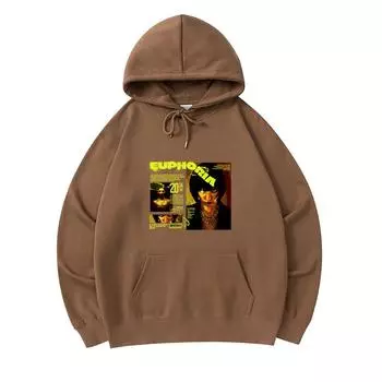 300 GSM Men s Cotton Hoodies Euphoria Print Premium Cotton Sweatshirt XS армия зеленый