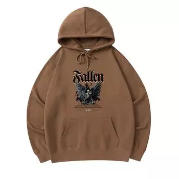 300 GSM Men s Cotton Hoodies Fallen Skeleton Wings Print Premium Cotton Sweatshirt XS армия зеленый