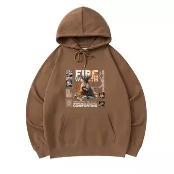 300 GSM Men s Cotton Hoodies Fire Of Wealth Print Premium Cotton Sweatshirt XS армия зеленый