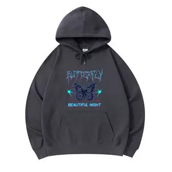 300 GSM Men s Cotton Hoodies Glitch Butterfly Print Premium Cotton Sweatshirt XS армия зеленый