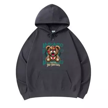 300 GSM Men s Cotton Hoodies Grumpy Teddy Bear Illustration Art Print Premium Cotton Sweatshirt XS армия зеленый