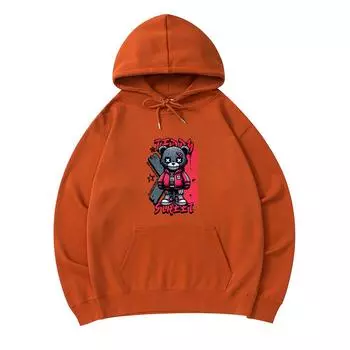 300 GSM Men s Cotton Hoodies Haunted Teddy Bear Print Premium Cotton Sweatshirt XS армия зеленый