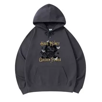 300 GSM Men s Cotton Hoodies Have Money Golden Power Print Premium Cotton Sweatshirt XS армия зеленый