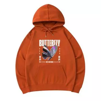 300 GSM Men s Cotton Hoodies Hologram Butterfly Print Premium Cotton Sweatshirt XS армия зеленый