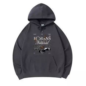 300 GSM Men s Cotton Hoodies Humans Are Natural Disaster Print Premium Cotton Sweatshirt XS армия зеленый
