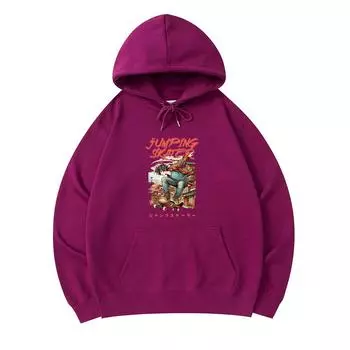 300 GSM Men s Cotton Hoodies Japanese Anime Jumping Skater Print Premium Cotton Sweatshirt XS армия зеленый