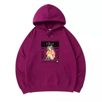 300 GSM Men s Cotton Hoodies Kawai Girl Print Premium Cotton Sweatshirt XS армия зеленый