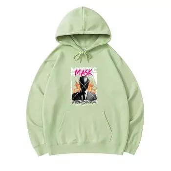 300 GSM Men s Cotton Hoodies Mystic Mask Print Premium Cotton Sweatshirt XS армия зеленый