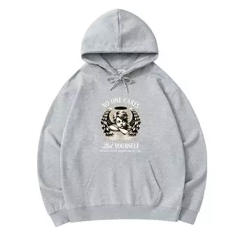 300 GSM Men s Cotton Hoodies No One Care But Yourself Print Premium Cotton Sweatshirt XS армия зеленый