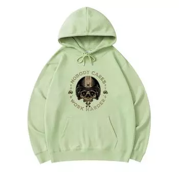 300 GSM Men s Cotton Hoodies NOBODY CARES SKULL HEAD Print Premium Cotton Sweatshirt XS армия зеленый
