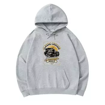 300 GSM Men s Cotton Hoodies Nostalgic Wheels Print Premium Cotton Sweatshirt XS армия зеленый