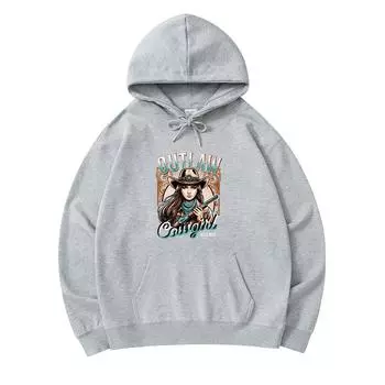 300 GSM Men s Cotton Hoodies Outlaw Cowgirl Wild West Print Premium Cotton Sweatshirt XS армия зеленый