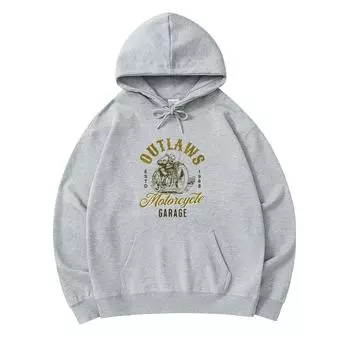 300 GSM Men s Cotton Hoodies Outlaws Motorcycle Garage Biker Print Premium Cotton Sweatshirt XS армия зеленый
