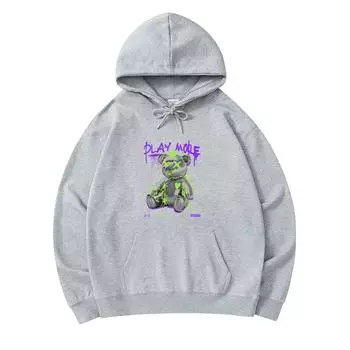 300 GSM Men s Cotton Hoodies Play More Chillax 3D Bear Print Premium Cotton Sweatshirt XS армия зеленый