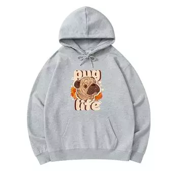 300 GSM Men s Cotton Hoodies Pug Life Animal Print Premium Cotton Sweatshirt XS армия зеленый