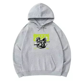 300 GSM Men s Cotton Hoodies Quixotic Quarrel Print Premium Cotton Sweatshirt XS армия зеленый