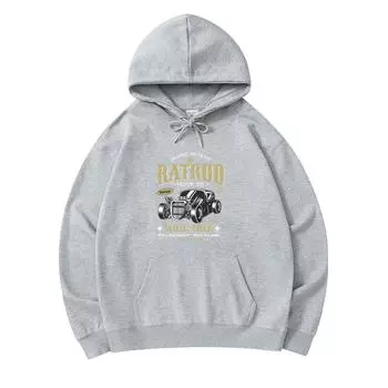 300 GSM Men s Cotton Hoodies Ratrod Wild & Free Classic Car Print Premium Cotton Sweatshirt XS армия зеленый