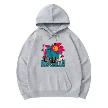 300 GSM Men s Cotton Hoodies Retro Vintage Japanese Monster Poster T-Rex Print Premium Cotton Sweatshirt XS армия зеленый