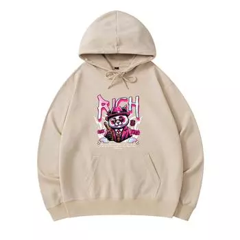 300 GSM Men s Cotton Hoodies Rich Panda Print Premium Cotton Sweatshirt XS армия зеленый