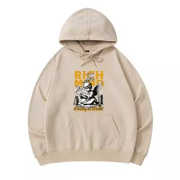 300 GSM Men s Cotton Hoodies Rich in Mind, Wealthly in Wallet Print Premium Cotton Sweatshirt XS армия зеленый