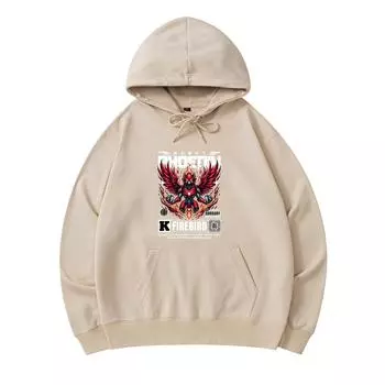 300 GSM Men s Cotton Hoodies Robot Phoenix fire bird Print Premium Cotton Sweatshirt XS армия зеленый