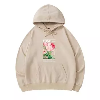 300 GSM Men s Cotton Hoodies Rose Meaning Botanical Flower Print Premium Cotton Sweatshirt XS армия зеленый