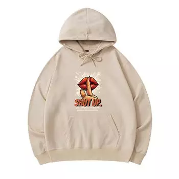 300 GSM Men s Cotton Hoodies Shut up funny comic woman lips quiet pop art Print Premium Cotton Sweatshirt XS армия зеленый