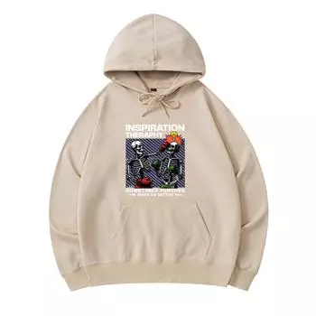 300 GSM Men s Cotton Hoodies Skeleton boxing therapy Print Premium Cotton Sweatshirt XS армия зеленый