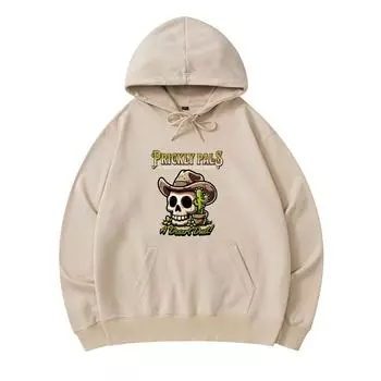 300 GSM Men s Cotton Hoodies Skeleton And Cactus Hug Funny Desert Travel Lover Print Premium Cotton Sweatshirt XS армия зеленый