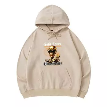 300 GSM Men s Cotton Hoodies Skeleton gold Print Premium Cotton Sweatshirt XS армия зеленый